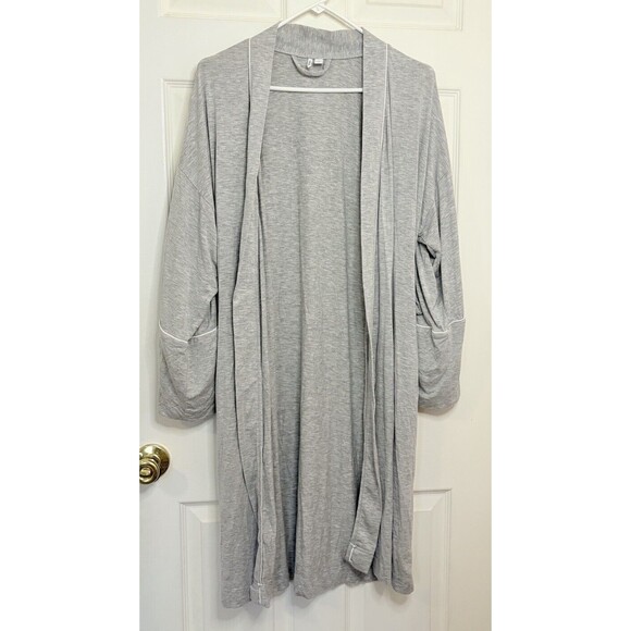 Nordstrom Lingerie Mid Length Small Grey White Trim Robe Missing Tie Belt - Picture 1 of 7